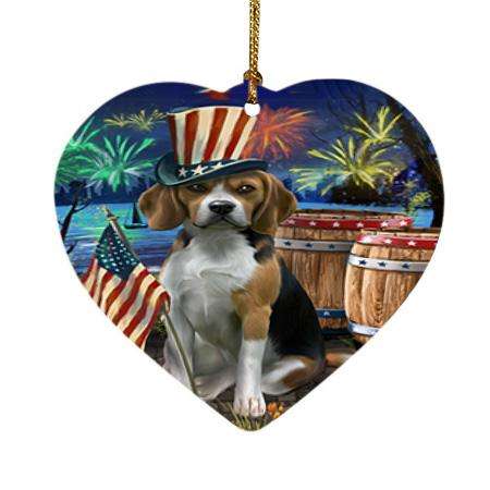 4th of July Independence Day Fireworks Beagle Dog at the Lake Heart Christmas Ornament HPOR50917