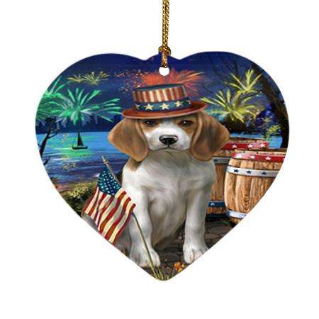 4th of July Independence Day Fireworks Beagle Dog at the Lake Heart Christmas Ornament HPOR50918