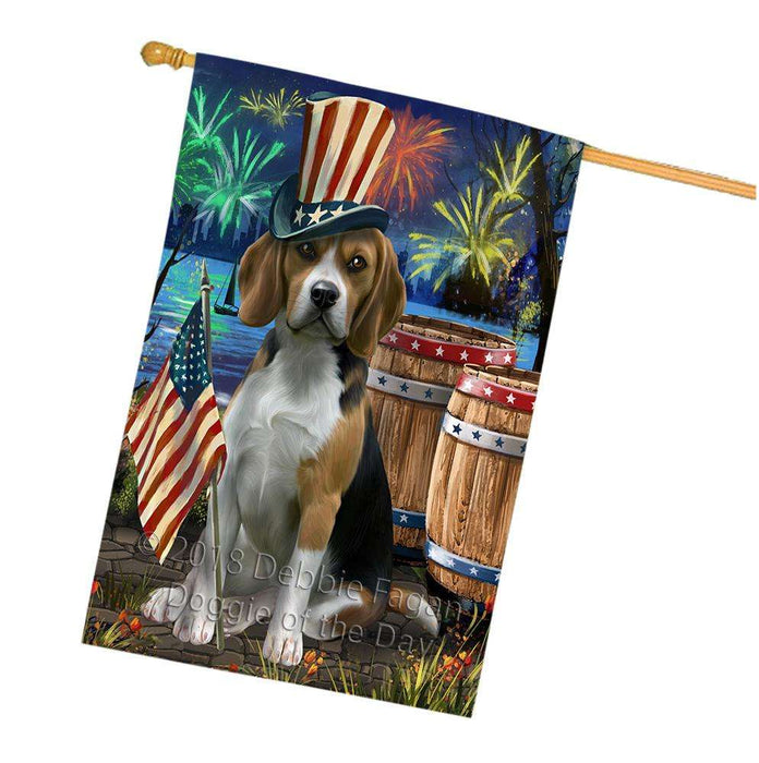 4th of July Independence Day Fireworks Beagle Dog at the Lake House Flag FLG50975