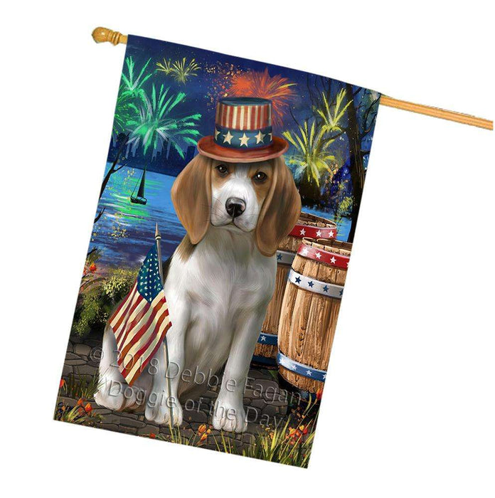 4th of July Independence Day Fireworks Beagle Dog at the Lake House Flag FLG50976