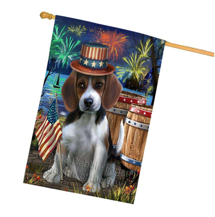 4th of July Independence Day Fireworks Beagle Dog at the Lake House Flag FLG50977