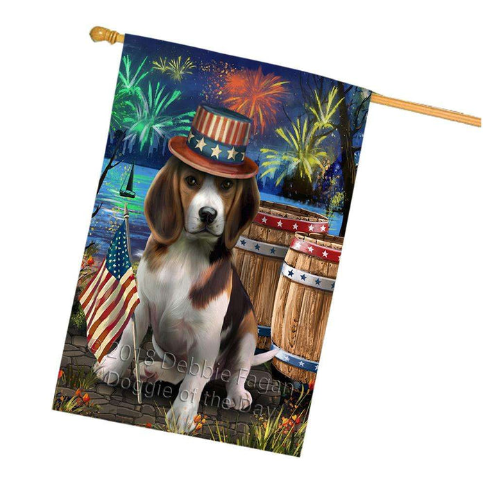 4th of July Independence Day Fireworks Beagle Dog at the Lake House Flag FLG50978