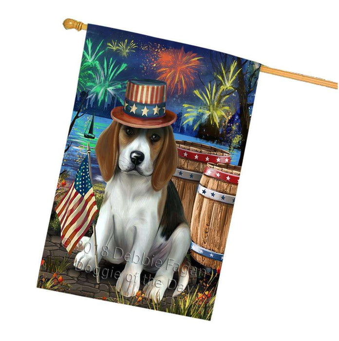 4th of July Independence Day Fireworks Beagle Dog at the Lake House Flag FLG50979