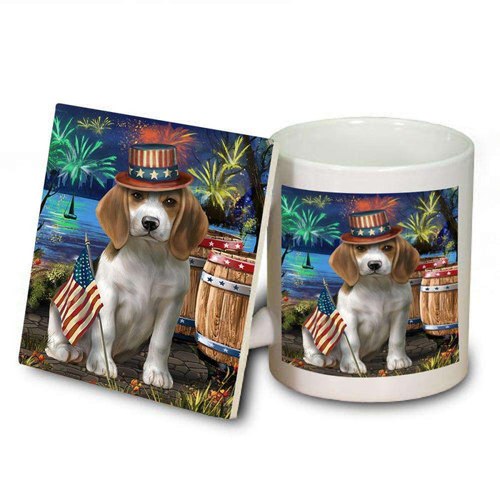 4th of July Independence Day Fireworks Beagle Dog at the Lake Mug and Coaster Set MUC50910