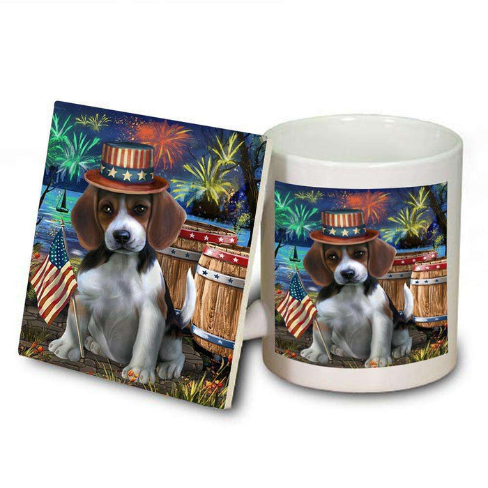 4th of July Independence Day Fireworks Beagle Dog at the Lake Mug and Coaster Set MUC50911