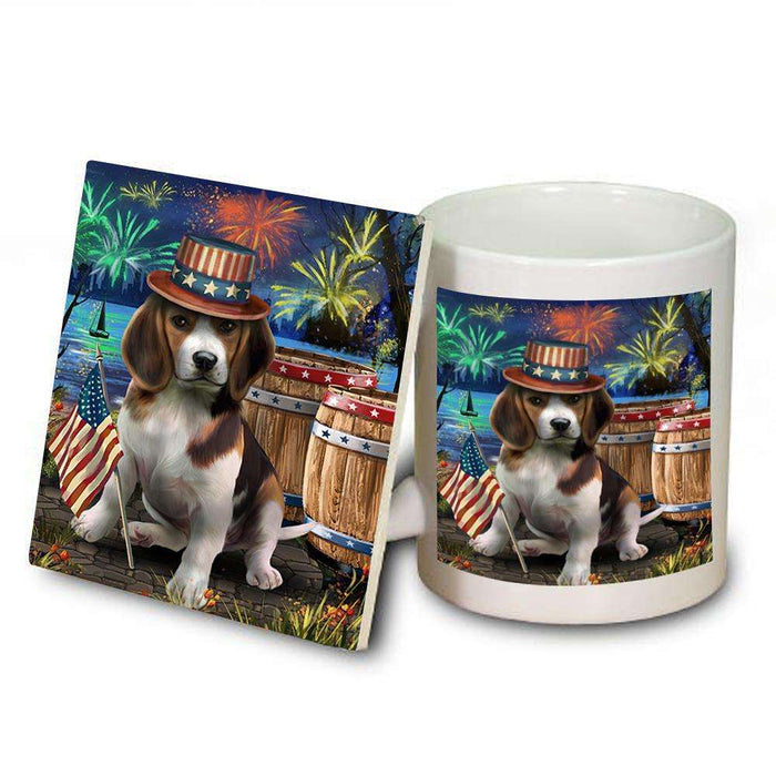 4th of July Independence Day Fireworks Beagle Dog at the Lake Mug and Coaster Set MUC50912