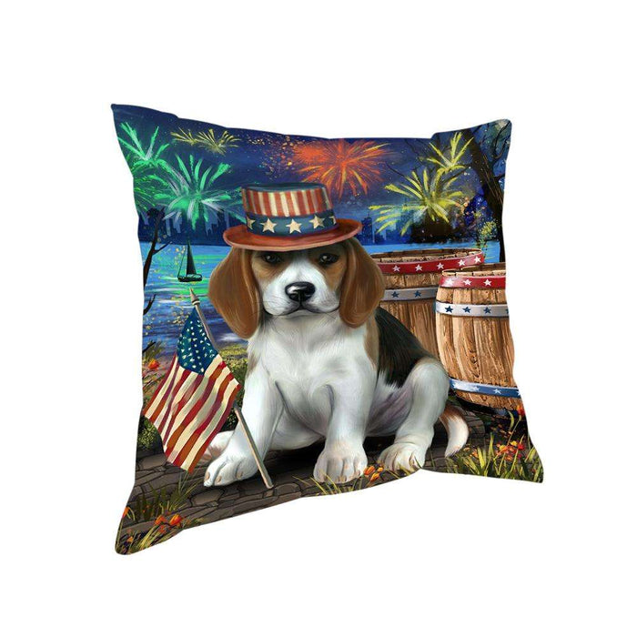 4th of July Independence Day Fireworks Beagle Dog at the Lake Pillow PIL59748