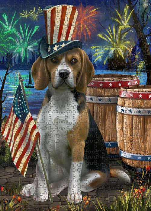 4th of July Independence Day Fireworks Beagle Dog at the Lake Puzzle with Photo Tin PUZL56613