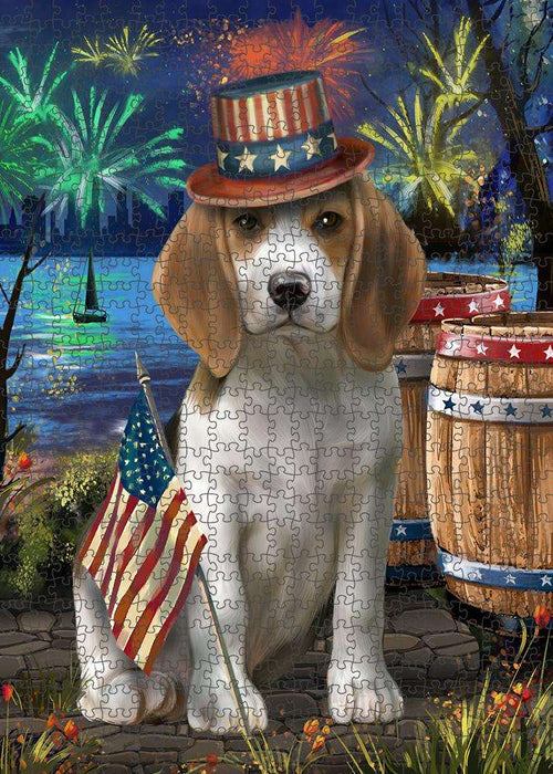 4th of July Independence Day Fireworks Beagle Dog at the Lake Puzzle with Photo Tin PUZL56616