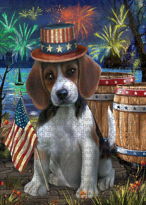 4th of July Independence Day Fireworks Beagle Dog at the Lake Puzzle with Photo Tin PUZL56619