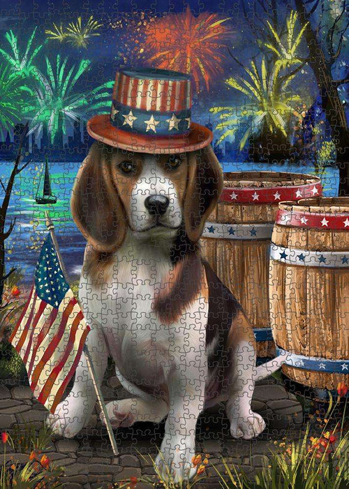 4th of July Independence Day Fireworks Beagle Dog at the Lake Puzzle with Photo Tin PUZL56622