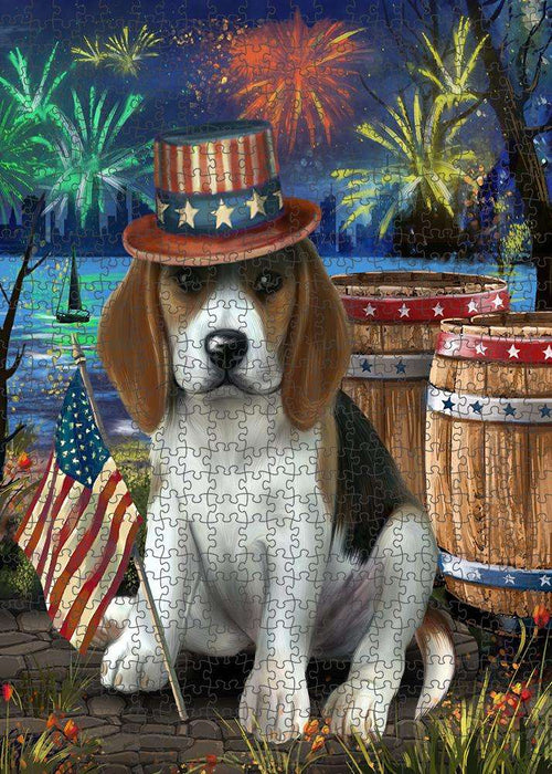 4th of July Independence Day Fireworks Beagle Dog at the Lake Puzzle with Photo Tin PUZL56625