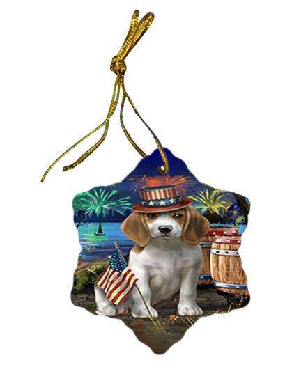 4th of July Independence Day Fireworks Beagle Dog at the Lake Star Porcelain Ornament SPOR50910