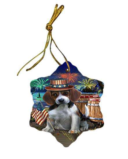 4th of July Independence Day Fireworks Beagle Dog at the Lake Star Porcelain Ornament SPOR50911