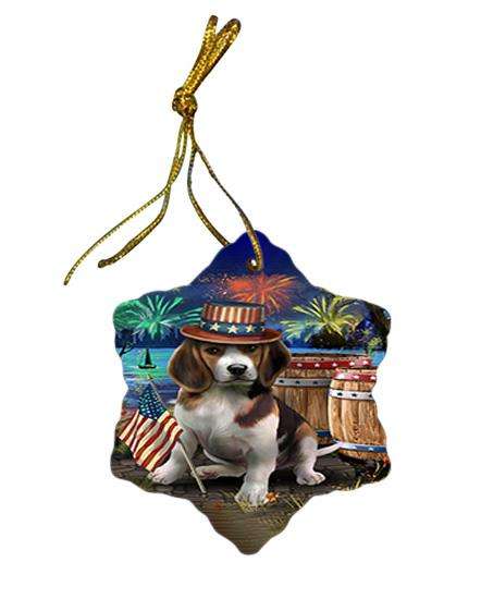 4th of July Independence Day Fireworks Beagle Dog at the Lake Star Porcelain Ornament SPOR50912