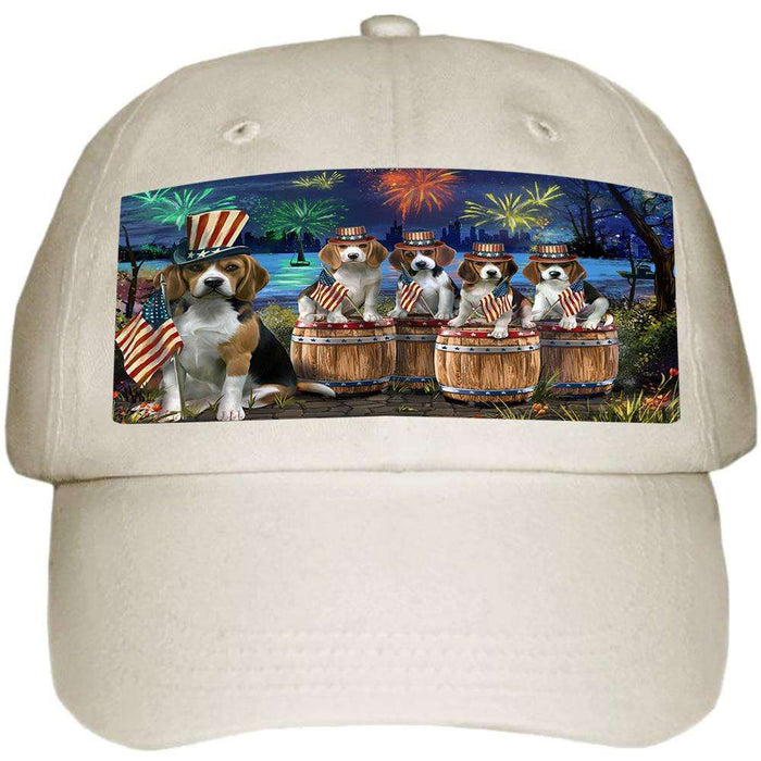 4th of July Independence Day Fireworks Beagles at the Lake Ball Hat Cap HAT56766