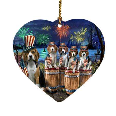 4th of July Independence Day Fireworks Beagles at the Lake Heart Christmas Ornament HPOR51011