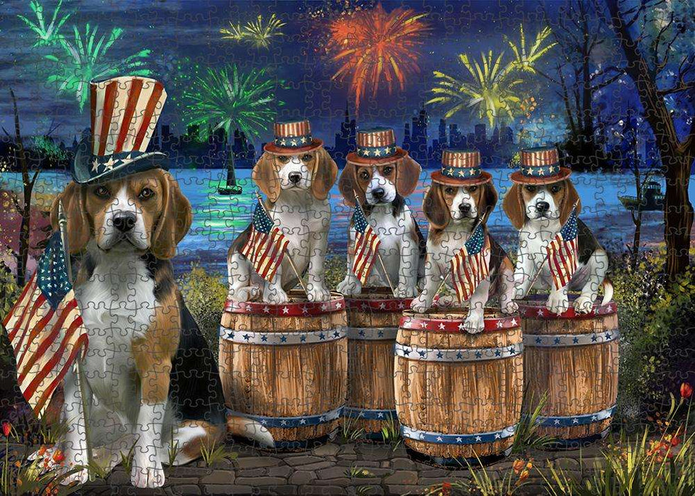 4th of July Independence Day Fireworks Beagles at the Lake Puzzle with Photo Tin PUZL56895