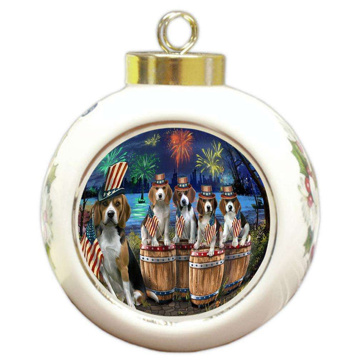 4th of July Independence Day Fireworks Beagles at the Lake Round Ball Christmas Ornament RBPOR51011