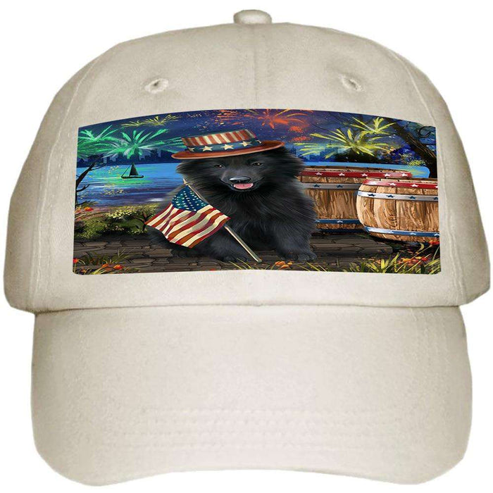 4th of July Independence Day Fireworks Belgian Shepherd Dog at the Lake Ball Hat Cap HAT56505