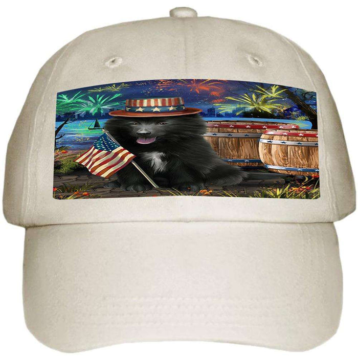 4th of July Independence Day Fireworks Belgian Shepherd Dog at the Lake Ball Hat Cap HAT56508