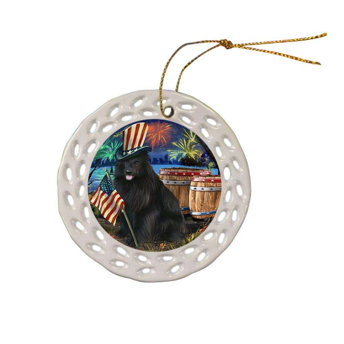 4th of July Independence Day Fireworks Belgian Shepherd Dog at the Lake Ceramic Doily Ornament DPOR50922