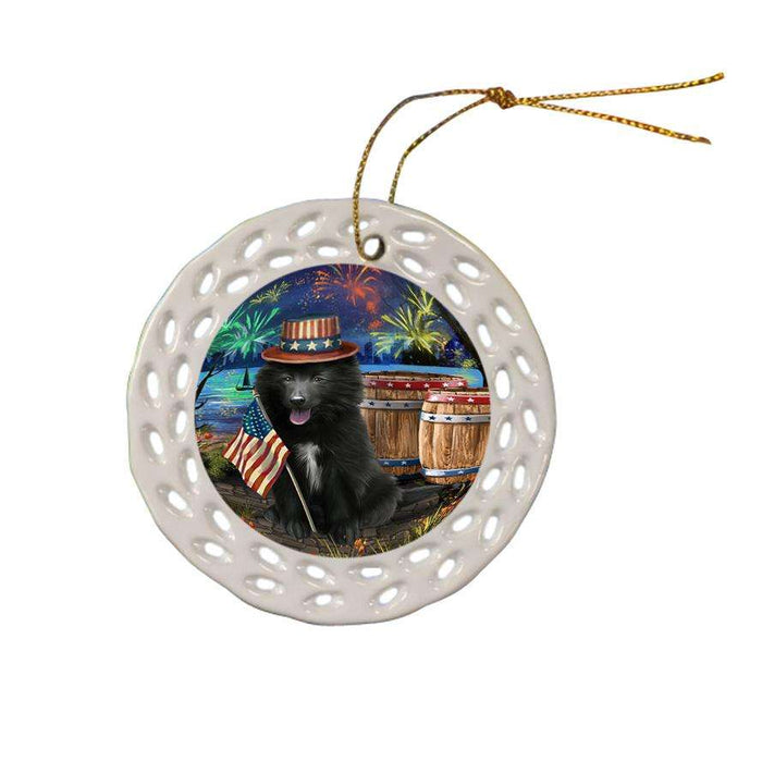 4th of July Independence Day Fireworks Belgian Shepherd Dog at the Lake Ceramic Doily Ornament DPOR50925