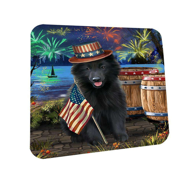 4th of July Independence Day Fireworks Belgian Shepherd Dog at the Lake Coasters Set of 4 CST50883