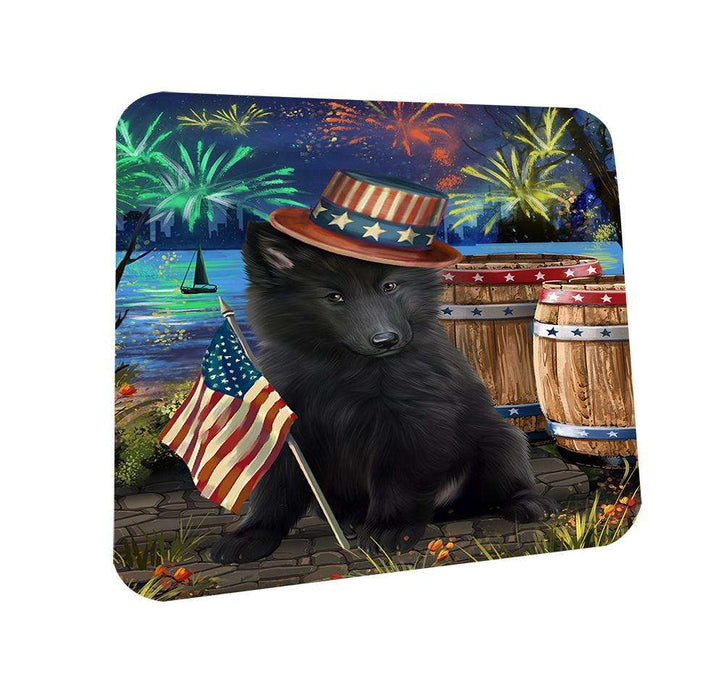 4th of July Independence Day Fireworks Belgian Shepherd Dog at the Lake Coasters Set of 4 CST50885