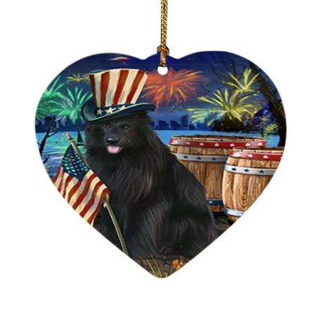 4th of July Independence Day Fireworks Belgian Shepherd Dog at the Lake Heart Christmas Ornament HPOR50922