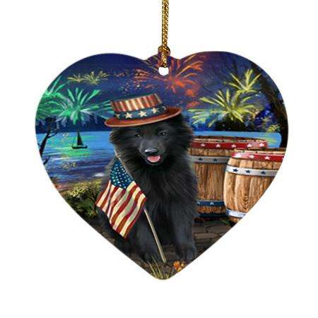 4th of July Independence Day Fireworks Belgian Shepherd Dog at the Lake Heart Christmas Ornament HPOR50924