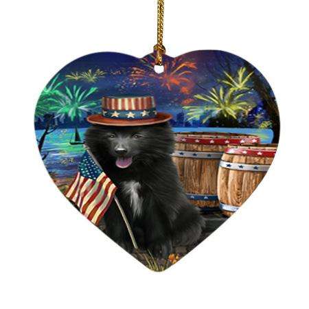 4th of July Independence Day Fireworks Belgian Shepherd Dog at the Lake Heart Christmas Ornament HPOR50925