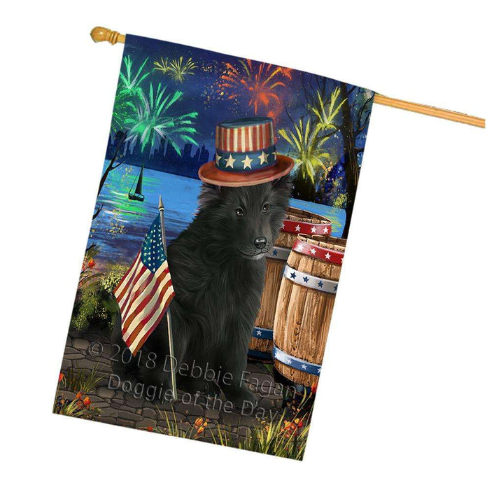4th of July Independence Day Fireworks Belgian Shepherd Dog at the Lake House Flag FLG50981