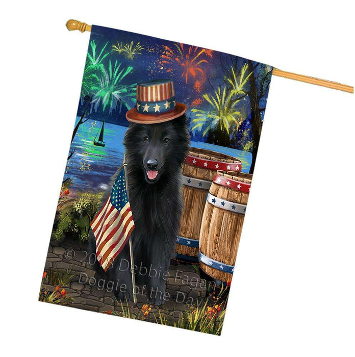 4th of July Independence Day Fireworks Belgian Shepherd Dog at the Lake House Flag FLG50982