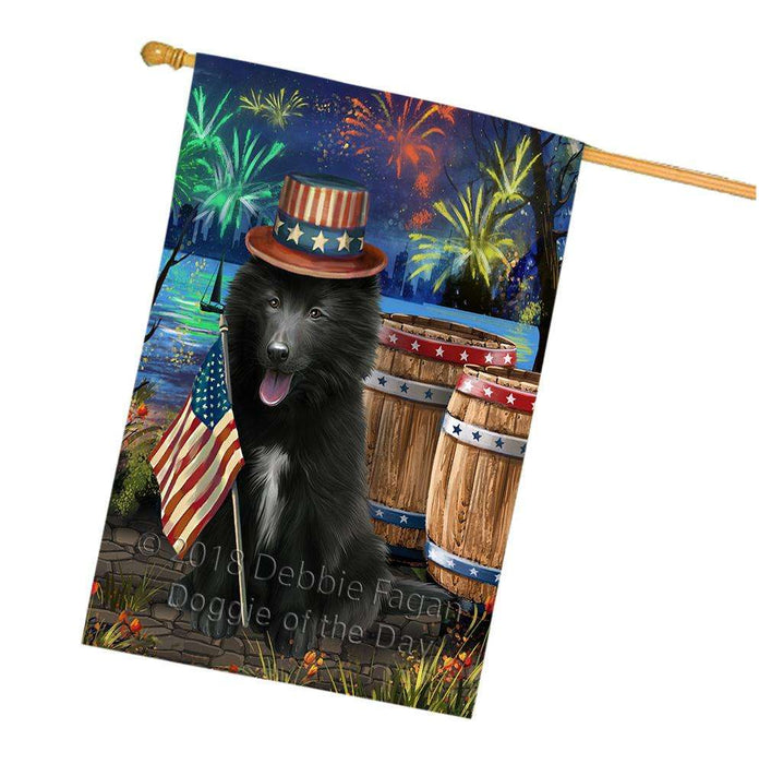 4th of July Independence Day Fireworks Belgian Shepherd Dog at the Lake House Flag FLG50983