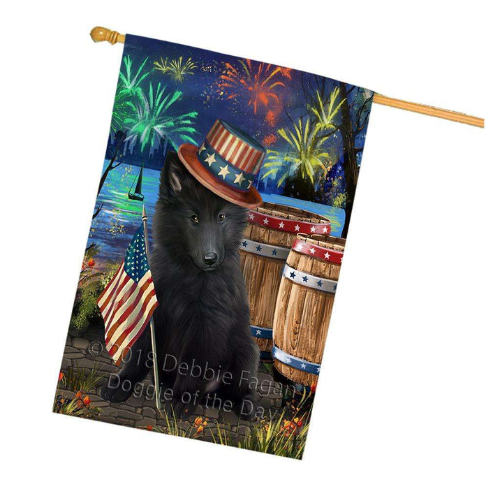 4th of July Independence Day Fireworks Belgian Shepherd Dog at the Lake House Flag FLG50984