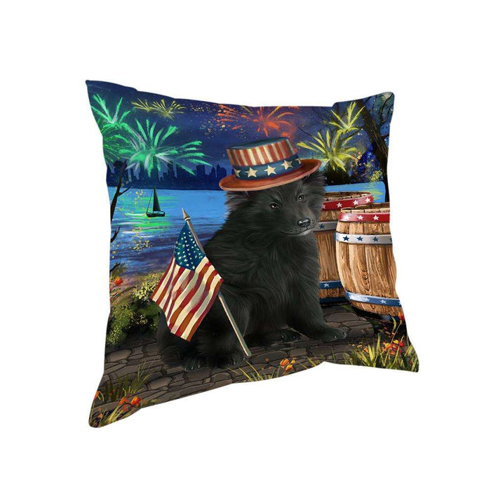 4th of July Independence Day Fireworks Belgian Shepherd Dog at the Lake Pillow PIL59756
