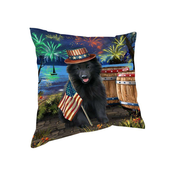 4th of July Independence Day Fireworks Belgian Shepherd Dog at the Lake Pillow PIL59760