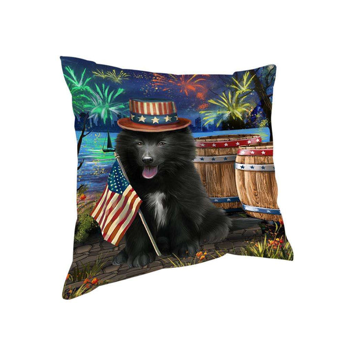 4th of July Independence Day Fireworks Belgian Shepherd Dog at the Lake Pillow PIL59764