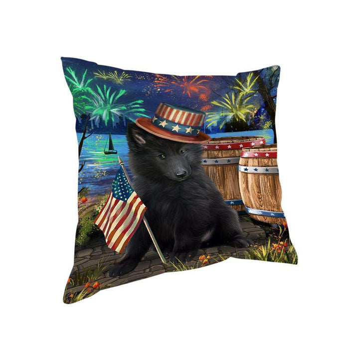 4th of July Independence Day Fireworks Belgian Shepherd Dog at the Lake Pillow PIL59768