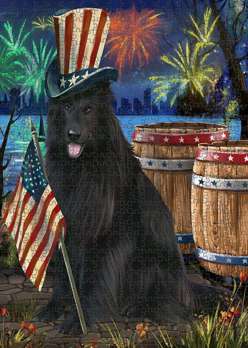 4th of July Independence Day Fireworks Belgian Shepherd Dog at the Lake Puzzle with Photo Tin PUZL56628