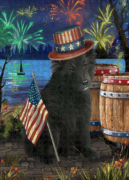 4th of July Independence Day Fireworks Belgian Shepherd Dog at the Lake Puzzle with Photo Tin PUZL56631