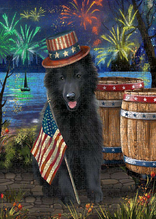 4th of July Independence Day Fireworks Belgian Shepherd Dog at the Lake Puzzle with Photo Tin PUZL56634