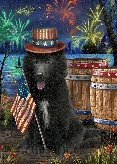 4th of July Independence Day Fireworks Belgian Shepherd Dog at the Lake Puzzle with Photo Tin PUZL56637