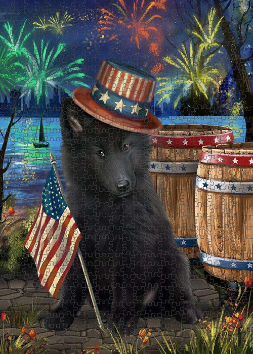 4th of July Independence Day Fireworks Belgian Shepherd Dog at the Lake Puzzle with Photo Tin PUZL56640