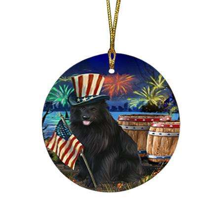 4th of July Independence Day Fireworks Belgian Shepherd Dog at the Lake Round Flat Christmas Ornament RFPOR50913