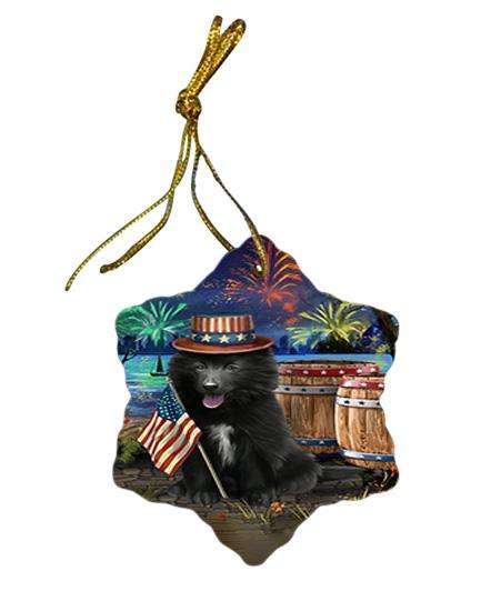 4th of July Independence Day Fireworks Belgian Shepherd Dog at the Lake Star Porcelain Ornament SPOR50917
