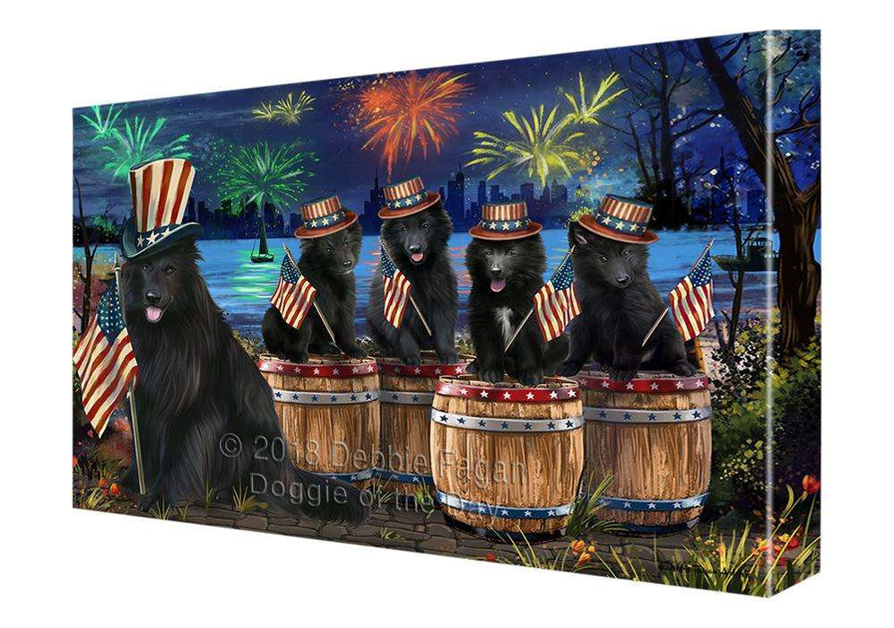 4th of July Independence Day Fireworks Belgian Shepherds at the Lake Canvas Print Wall Art Décor CVS75698