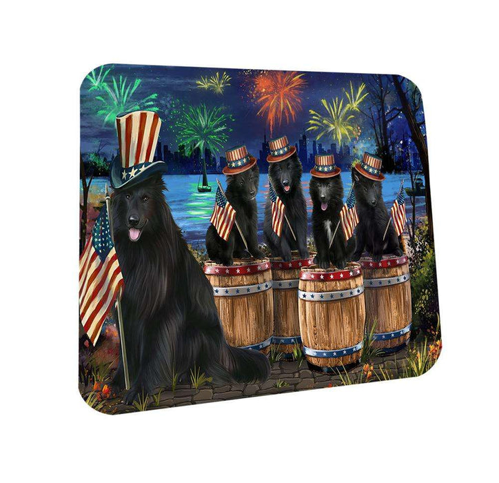 4th of July Independence Day Fireworks Belgian Shepherds at the Lake Coasters Set of 4 CST50971