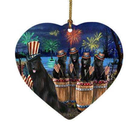 4th of July Independence Day Fireworks Belgian Shepherds at the Lake Heart Christmas Ornament HPOR51012